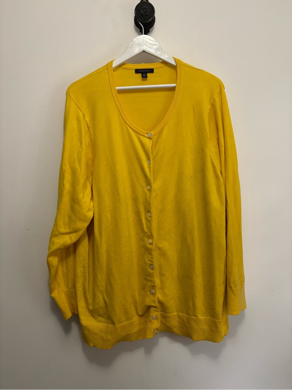 Lands' End Sunny Yellow V-Neck Button Cardigan